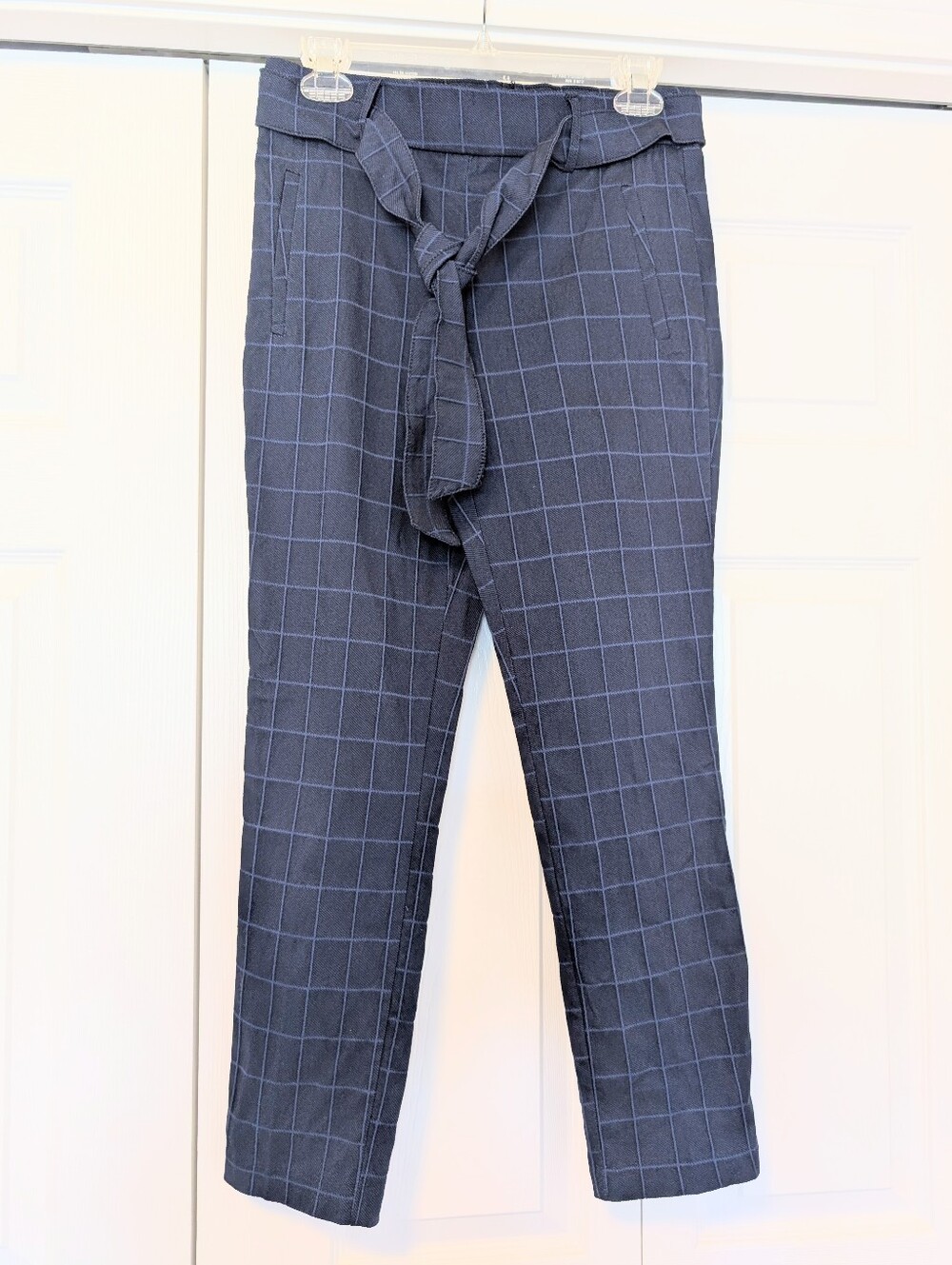 Jules And Leopold Textured Checkered Blue Bow Knot Waist Slacks Sz S